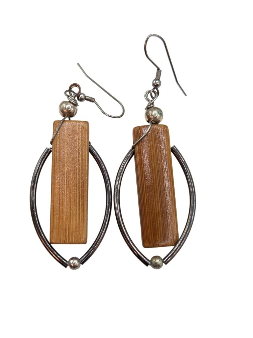 Wooden & Steel Oval Drop Earrings